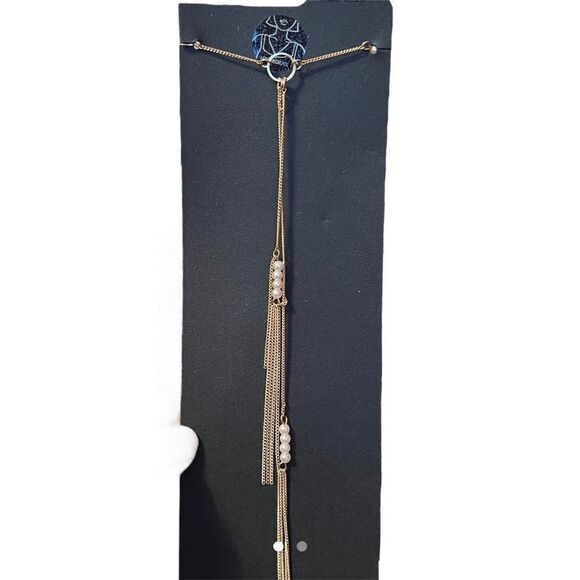 NWT Gold Pearl Tassel Long Necklace - Picture 1 of 2